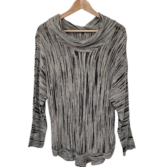 𝅺nic+zoe Gray Light Beam Burnout Cowl Neck High Low Long Sleeve Sweater Size PM - Picture 1 of 12